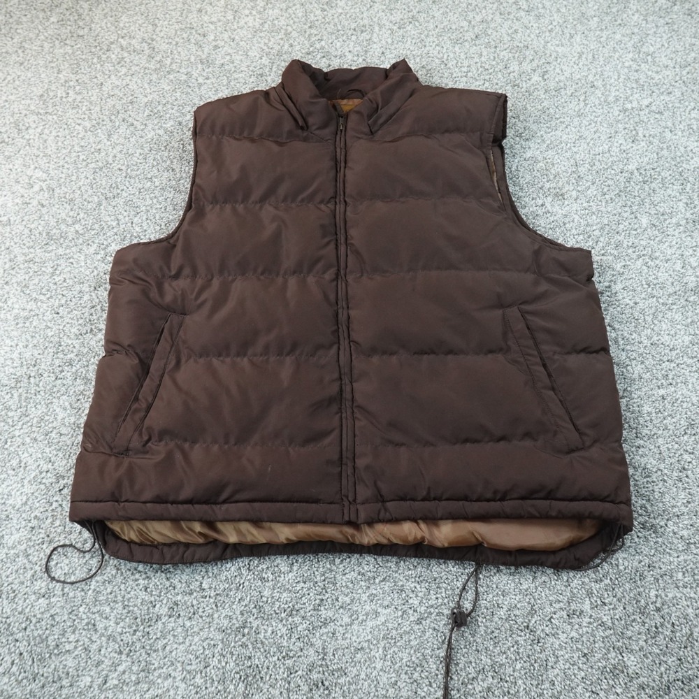 St Johns Bay Vest Mens 2XL Brown Quilted Puffer Full Zip Insulated Windbreaker